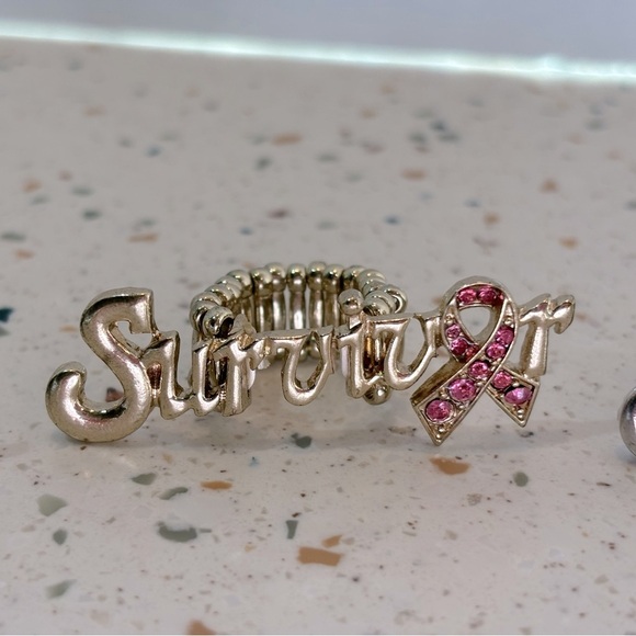 Breast Cancer Survivor Pink Ribbon Jewelry Ring in Gold Tone - Picture 4 of 6